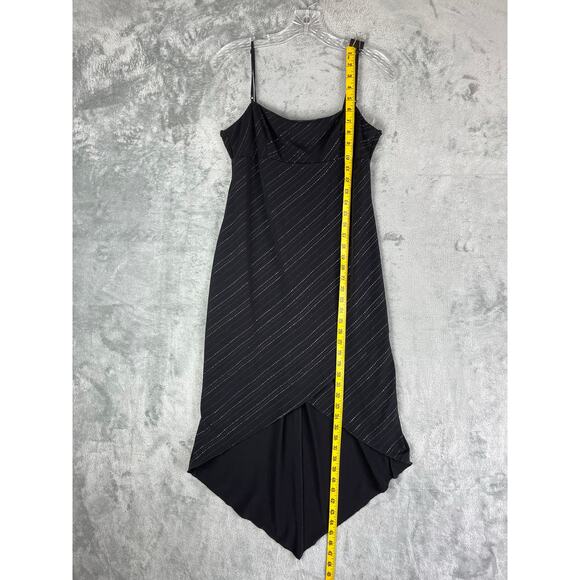 Vintage 90s Y2K City Triangles Stretchy Black Midi Dress Large Tulip Hem Goth - Picture 11 of 16